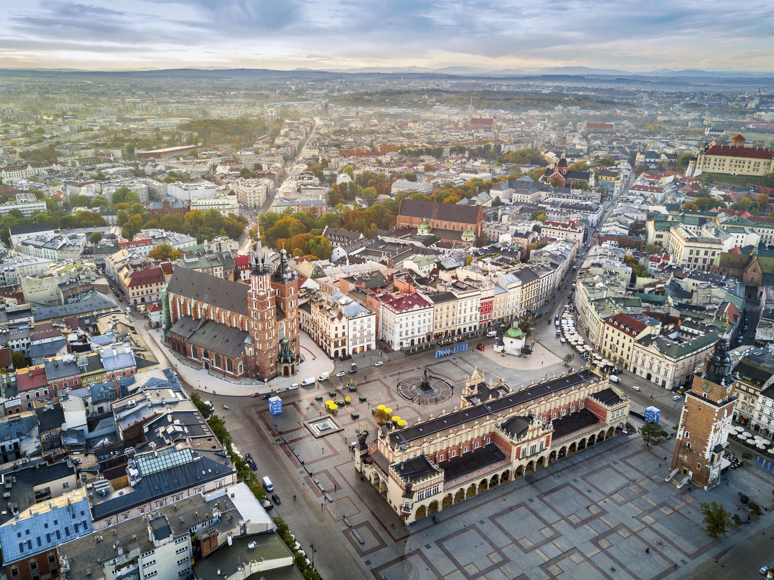Widok z drona na Krakowski Rynek