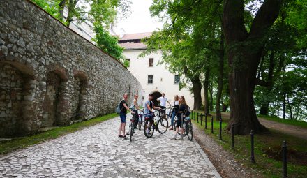 Grupa ludzi na wycieczce rowerowej w Tyńcu